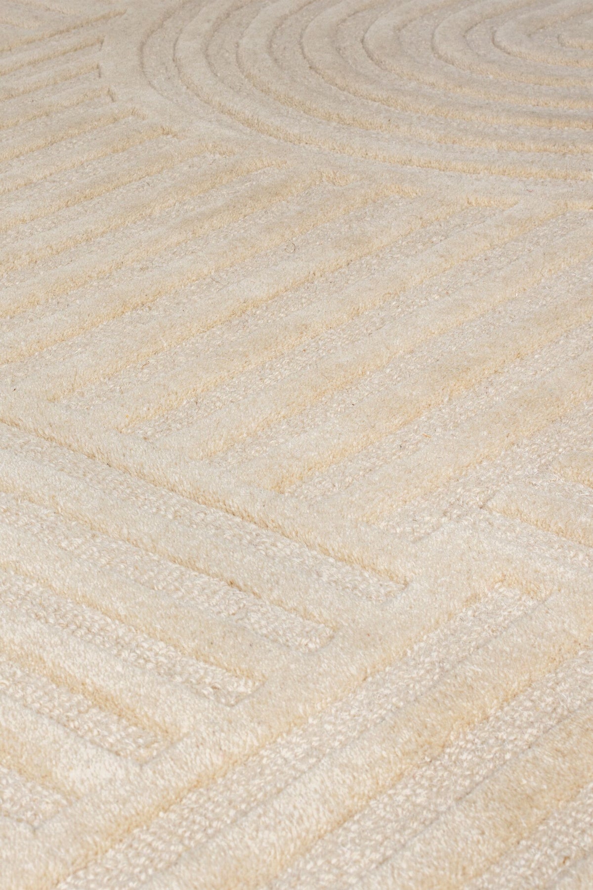 Handgetufteter Wollteppich in Pastellfarben_Beige_Rund_
