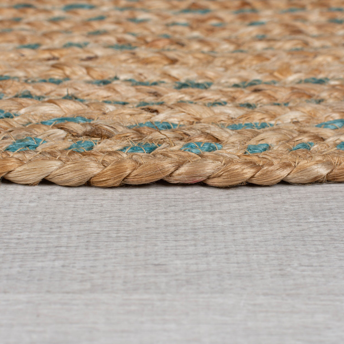 Teppich Jute in Naturtönen - handgewebt EDEN - Braun-Blau 133x133 cm_Rund_