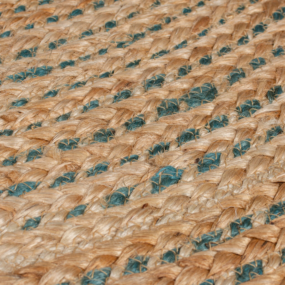Handgewebter Jute-Teppich in Naturtönen_Braun-Blau_Rund_