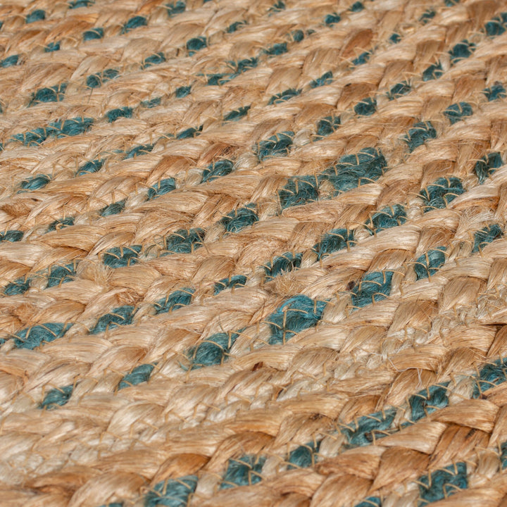 Handgewebter Jute-Teppich in Naturtönen_Braun-Blau_Rund_