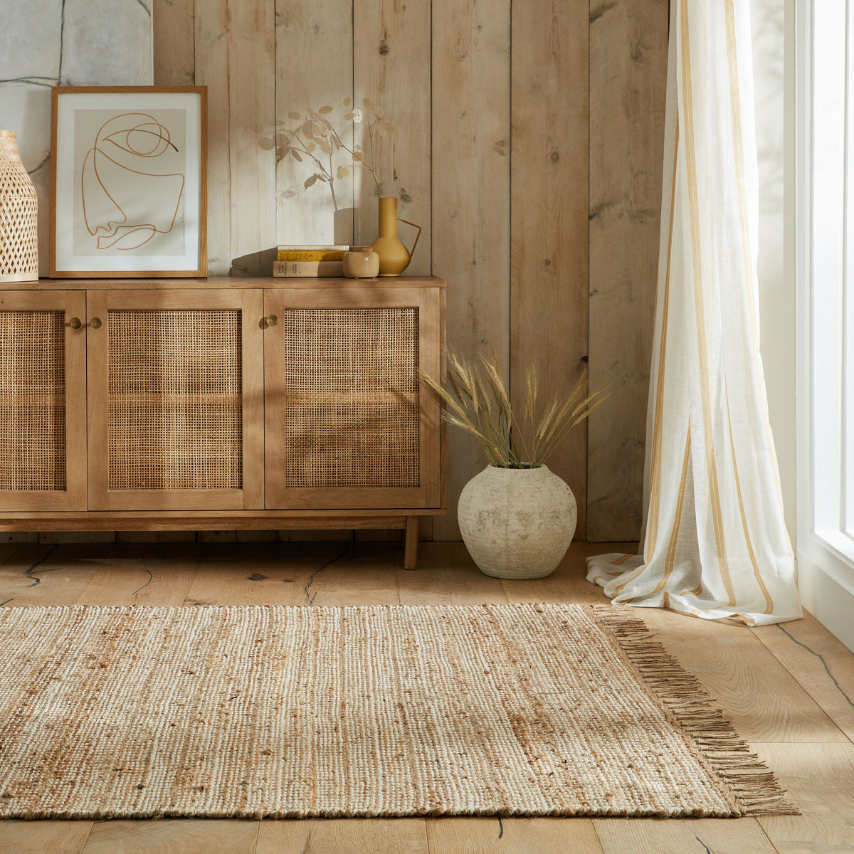 Teppich Jute Fransen-Design - handgewebt - beige CONWY Rechteckig