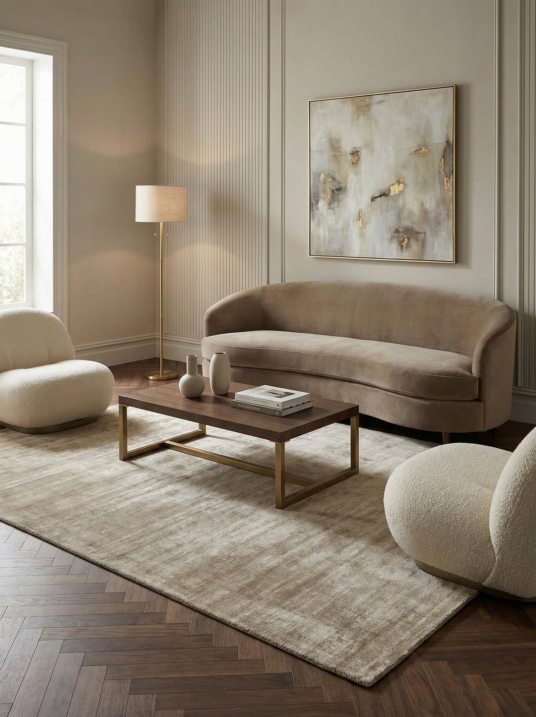 Handgewebter Viskose-Teppich_Zeitloses Design in Neutraltönen_Luxuriös und Hotelqualität_BARI Kollektion_Kadima_