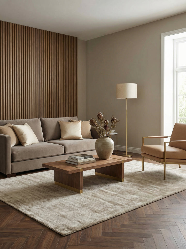 Handgewebter Viskose-Teppich_Zeitloses Design in Neutraltönen_Luxuriös und Hotelqualität_BARI Kollektion_Kadima_