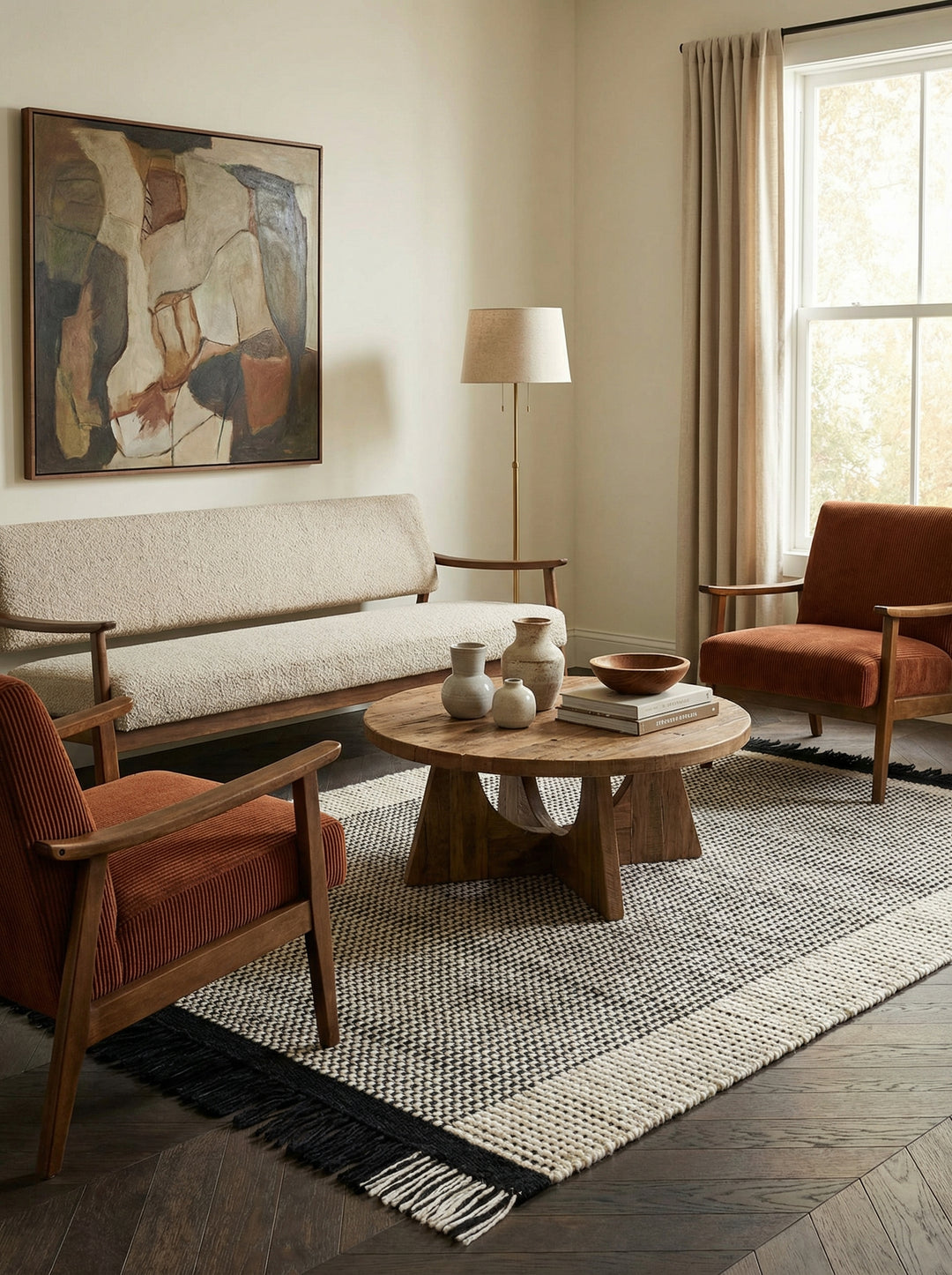 Wollteppich PISA handgewebt – Korbmuster_Fransen_Eleganter Komfort_