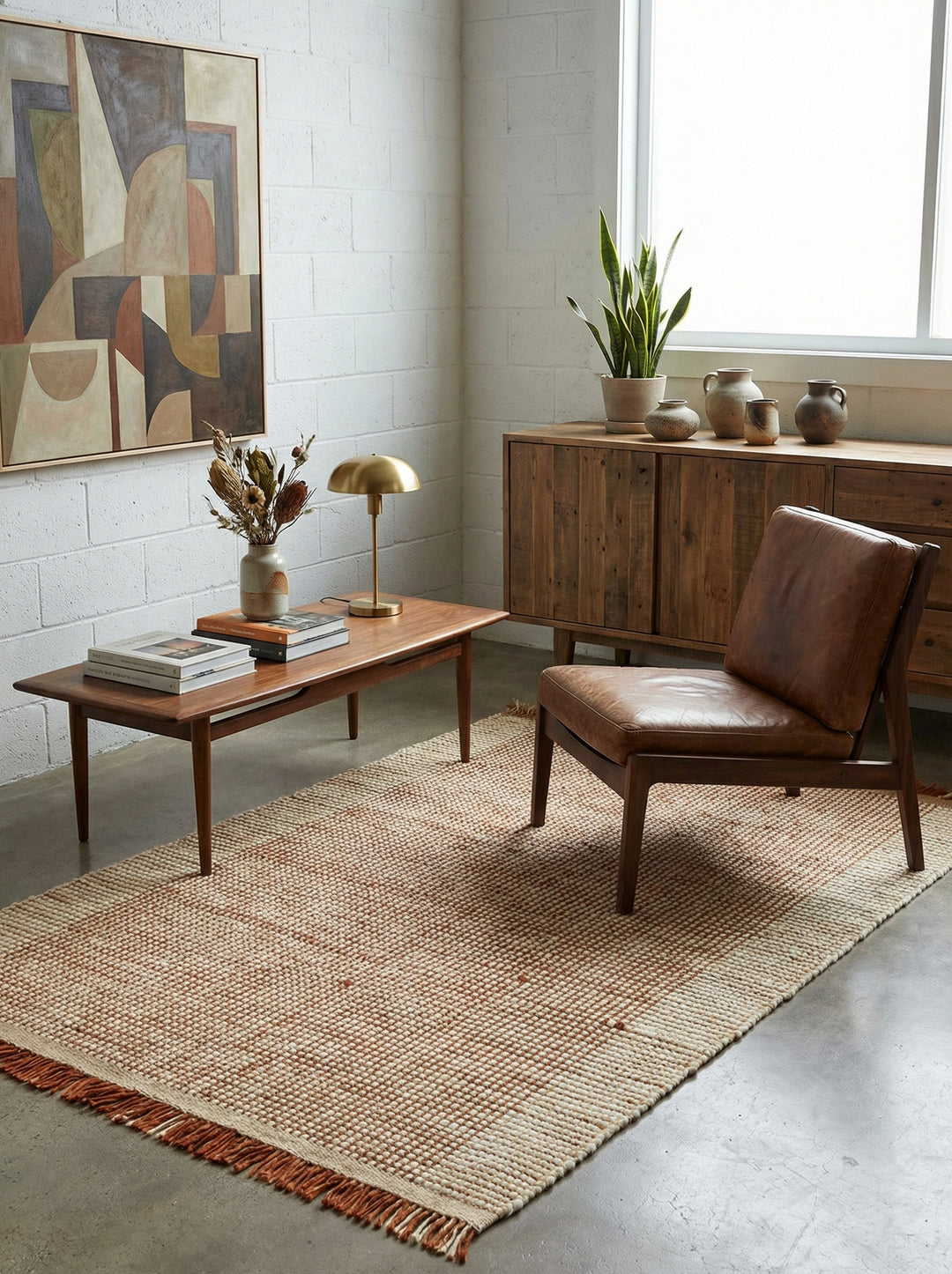 Wollteppich - Warmes Orange - handgewebtes Korbmuster mit Fransen - klimaregulierend für gemütliche Leseecken - Kadima Design_