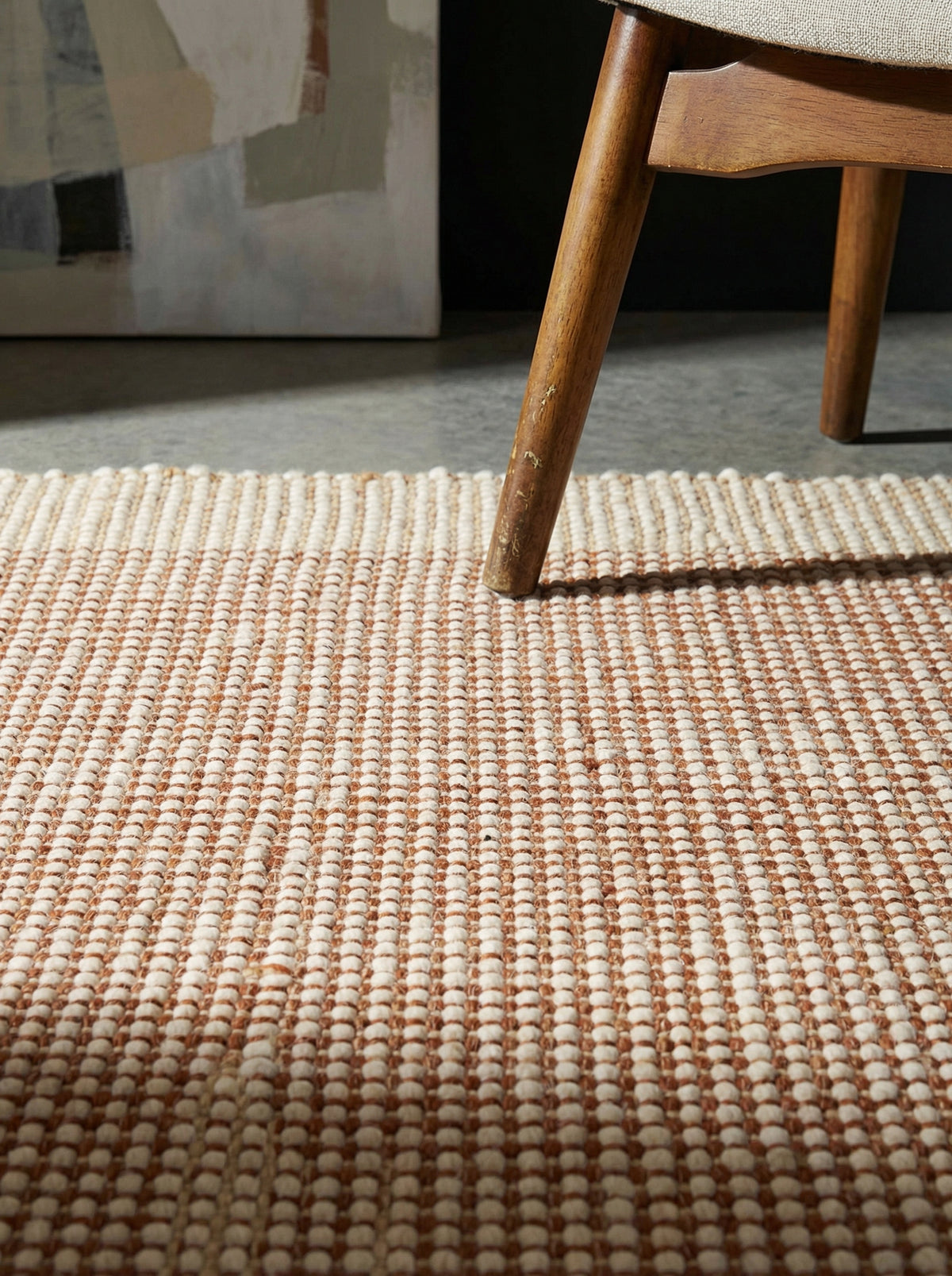 Wollteppich - Warmes Orange - handgewebtes Korbmuster mit Fransen - klimaregulierend für gemütliche Leseecken - Kadima Design_