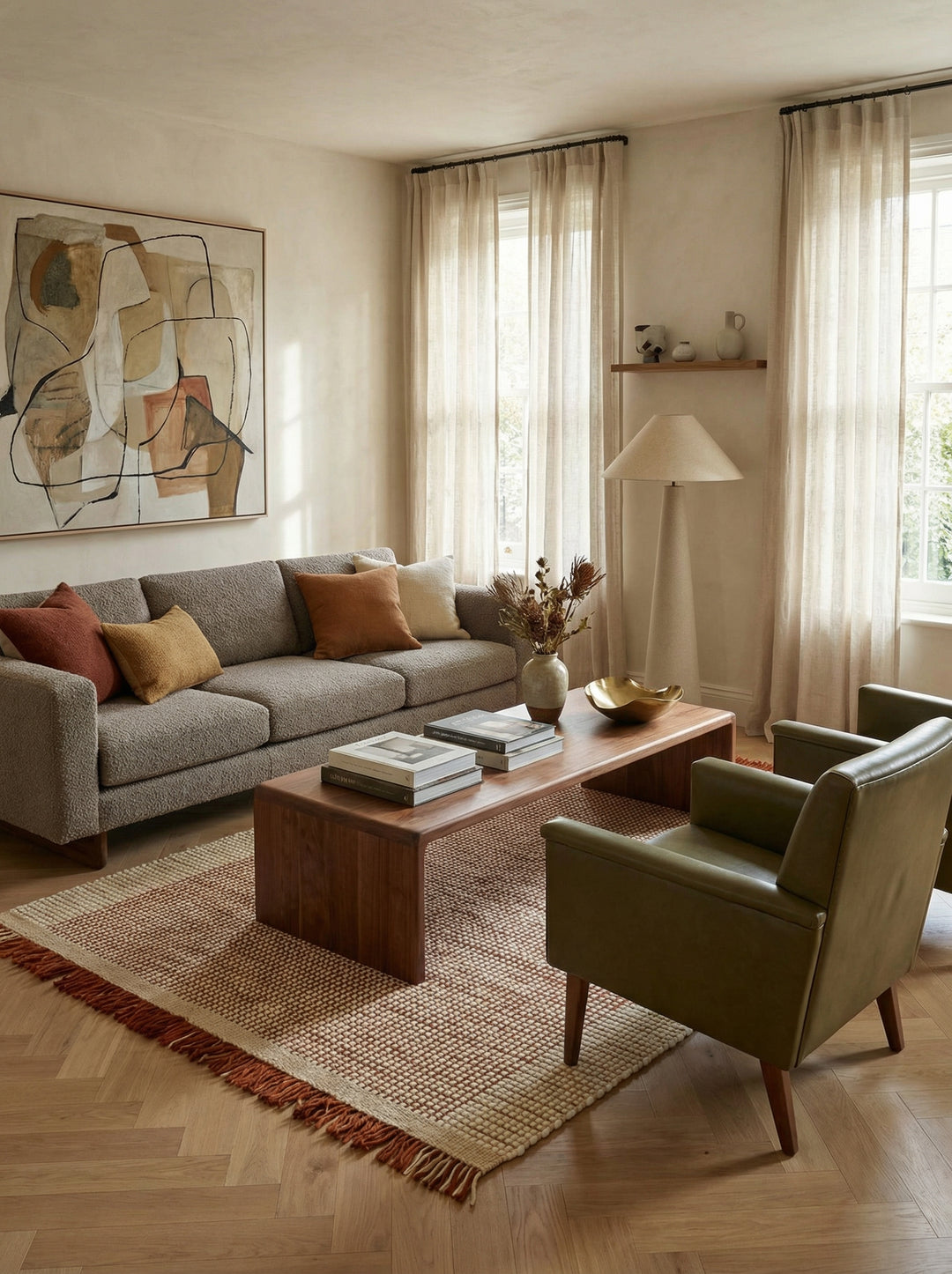 Wollteppich - Warmes Orange - handgewebtes Korbmuster mit Fransen - klimaregulierend für gemütliche Leseecken - Kadima Design_