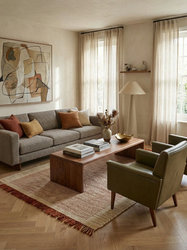 Wollteppich - Warmes Orange - handgewebtes Korbmuster mit Fransen - klimaregulierend für gemütliche Leseecken - Kadima Design_