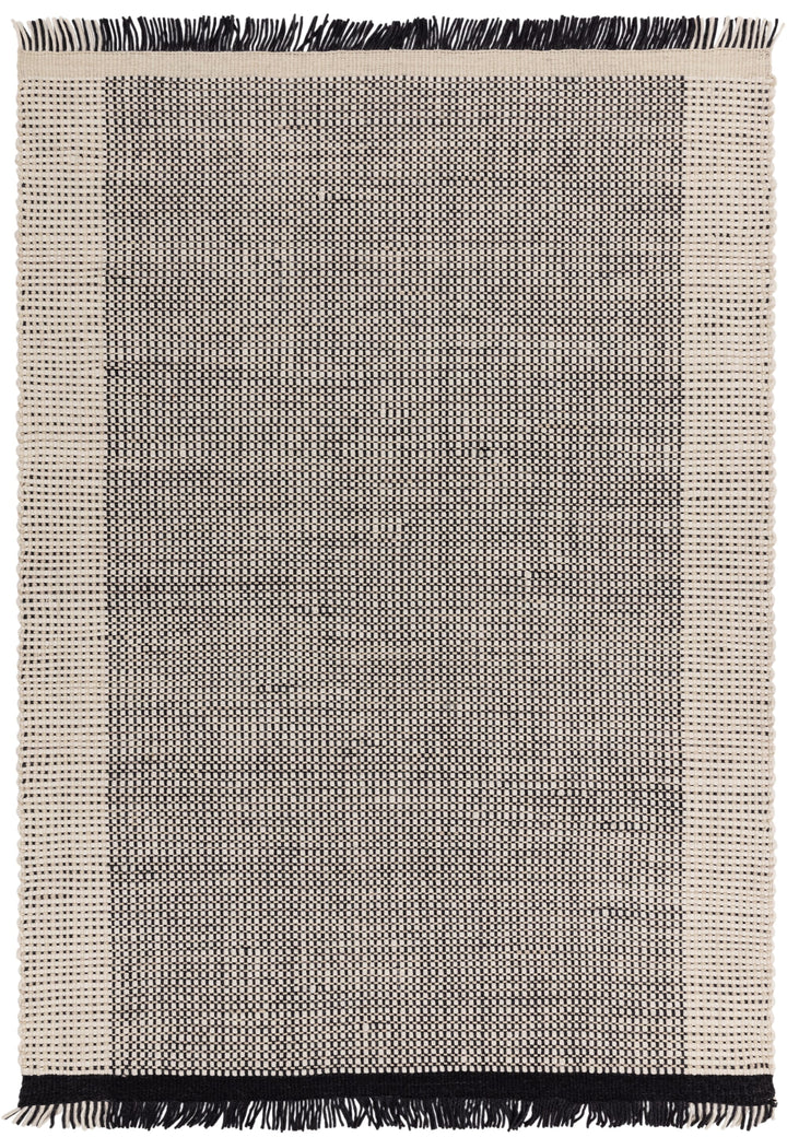 Wollteppich - 120x170cm - Monochrom Grau - handgewebtes Korbmuster mit Fransen - klimaregulierend für moderne Arbeitszimmer - Kadima Design_