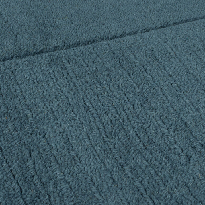 Wollteppich Uni-Design mit Bordüre - rutschfest - 100% Wolle Teppich_Blau_Rechteckig_