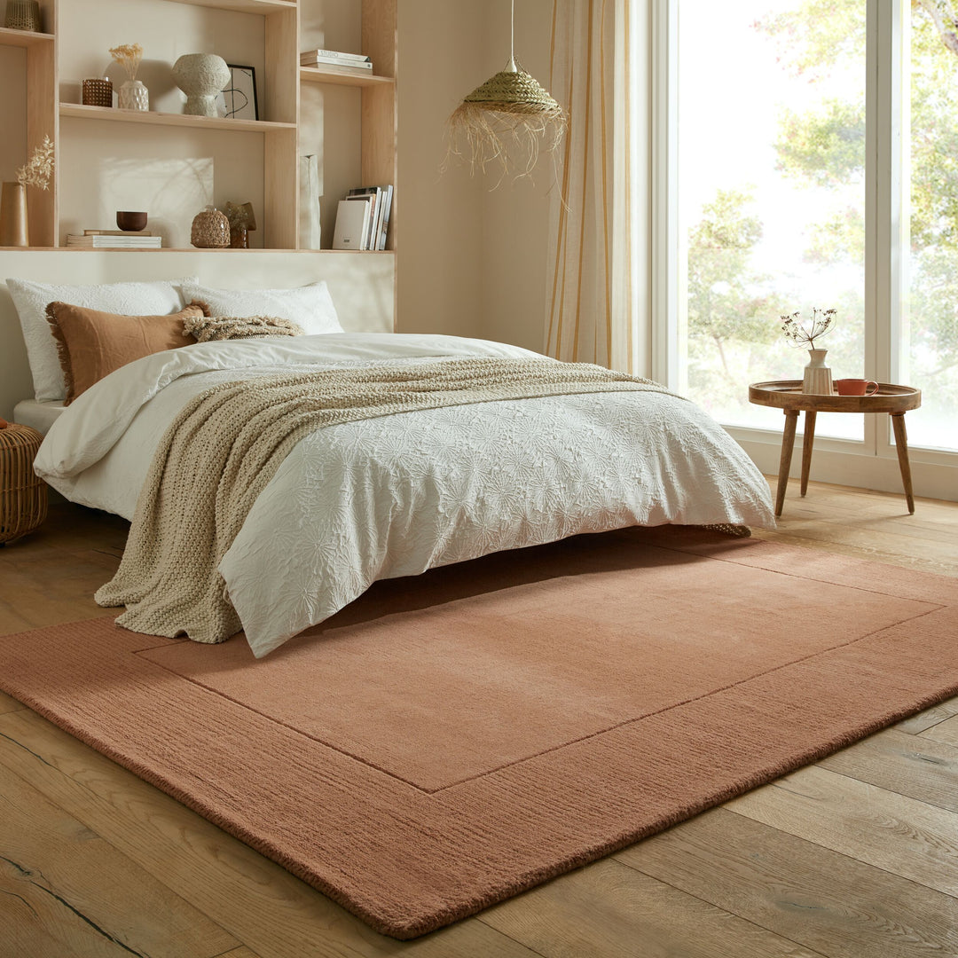 Wollteppich Uni-Design mit Bordüre - rutschfest - 100% Wolle Teppich_Orange_Rechteckig_
