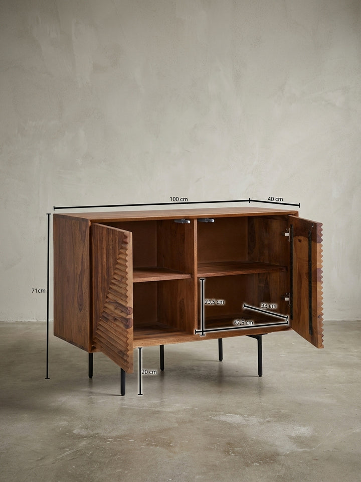 Technische Zeichnung des Sideboards mit exakten Maßangaben: Breite 100 cm, Höhe 71 cm, Tiefe 40 cm, zur einfachen Planung des Platzbedarfs im Wohn- oder Esszimmer._