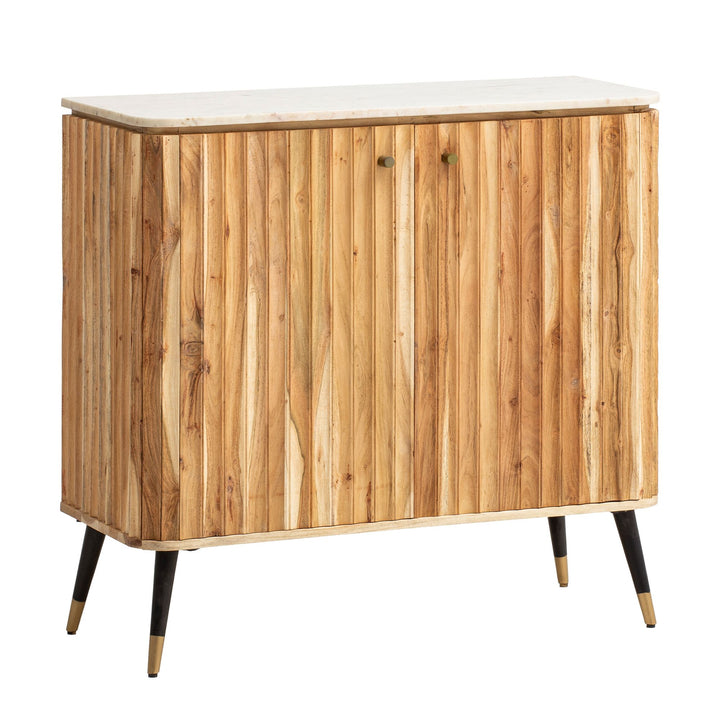 Hausbar Akazie Massivholz 95x90x41 cm Marmorplatte Weinregal Türen Modern Skandinavisch