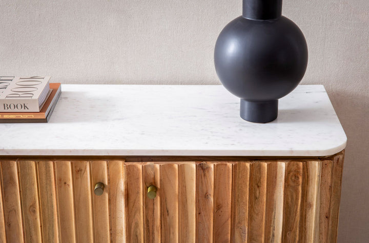 Hausbar Akazie Massivholz 95x90x41 cm Marmorplatte Weinregal Türen Modern Skandinavisch