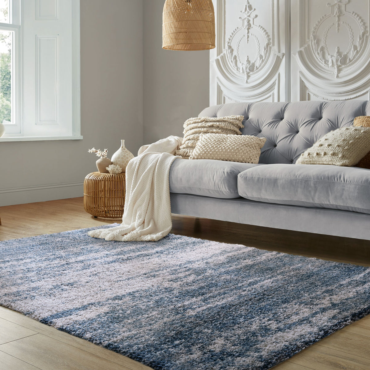 Hochflor Teppich Ombre Muster - Abstrakt - Schlafzimmer Blau Rechteckig