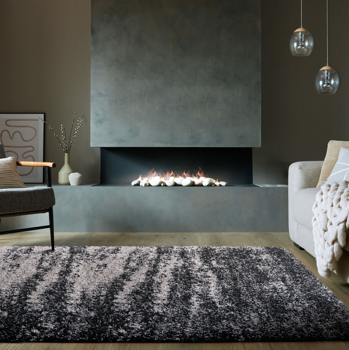 Hochflor Teppich Ombre Muster - Abstrakt - Schlafzimmer_Anthrazit_Rechteckig_