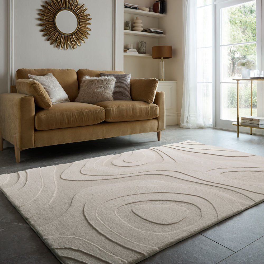 Hochflor Teppich Struktur Muster - Abstrakt - Schlafzimmer_Ivory_Rechteckig_