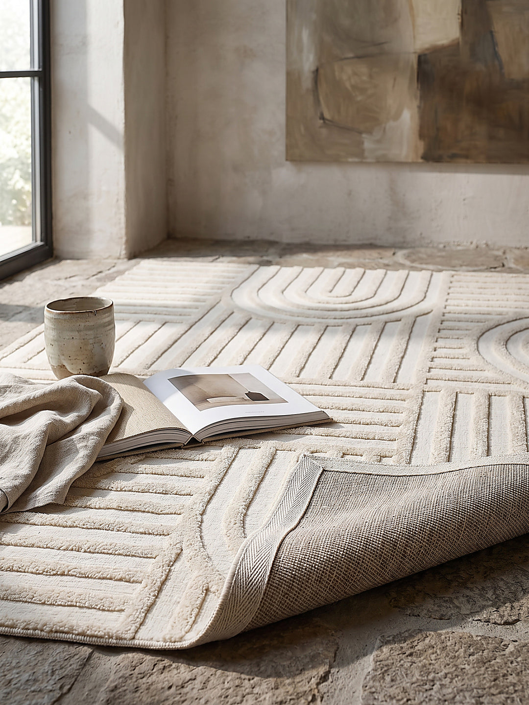 Teppich Creme rechteckig Editorial Styling_