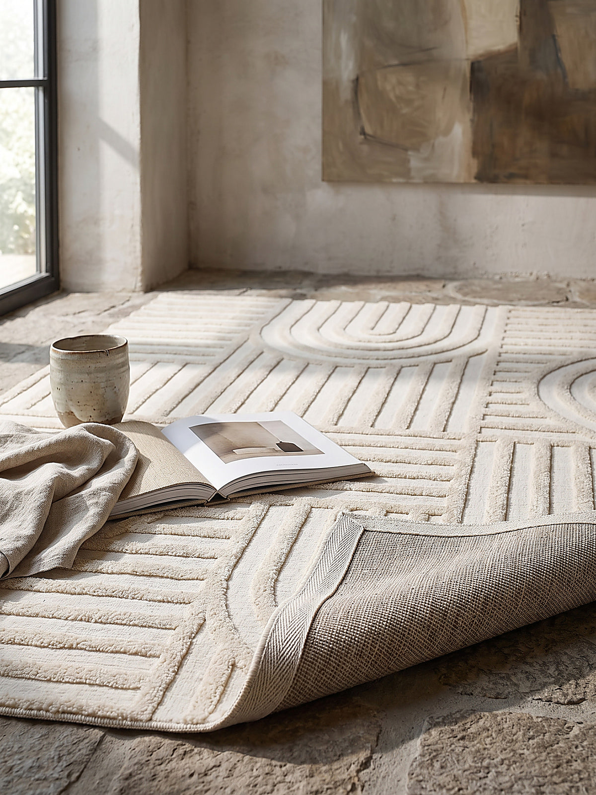 Teppich Creme rechteckig Editorial Styling