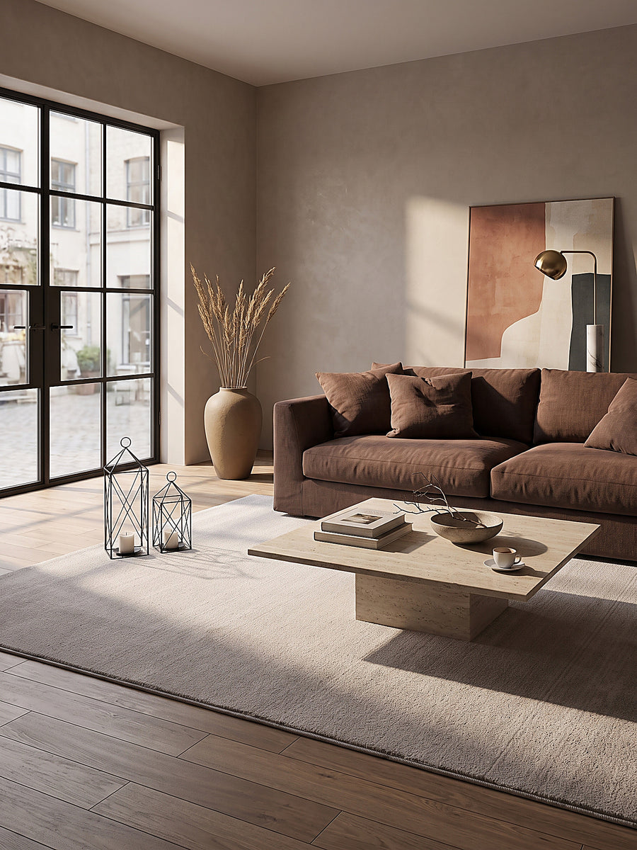Teppich Sand rechteckig im modernen Wohnzimmer_
