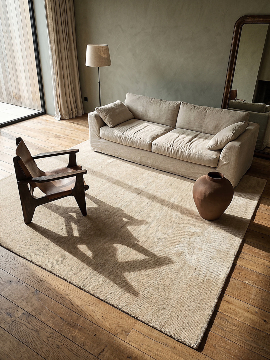 Teppich Beige quadratisch Draufsicht_