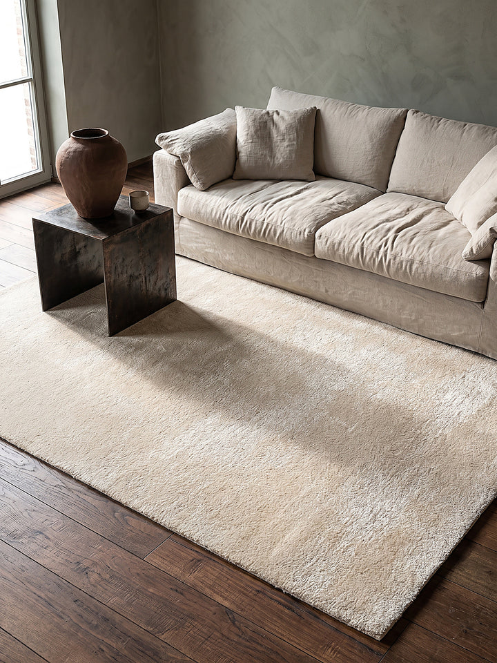 Teppich Beige quadratisch gemütliche Wohnszene_