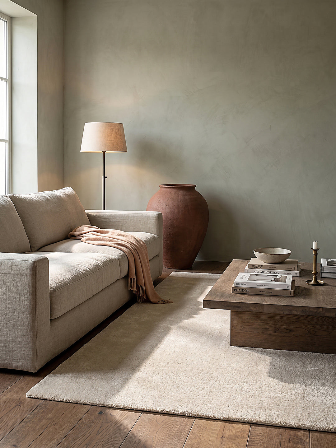 Teppich Beige quadratisch Editorial Styling_