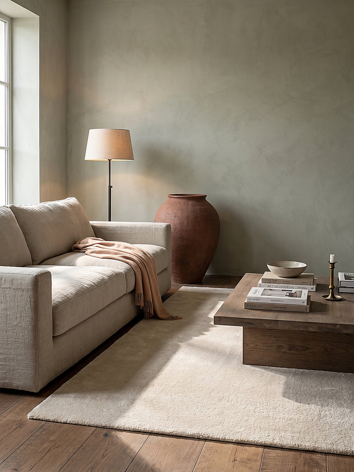 Teppich Beige quadratisch Editorial Styling_