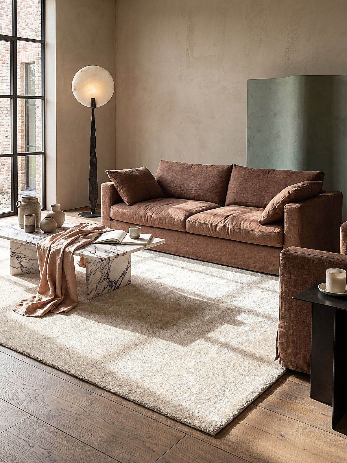Teppich Beige rechteckig im modernen Wohnzimmer_