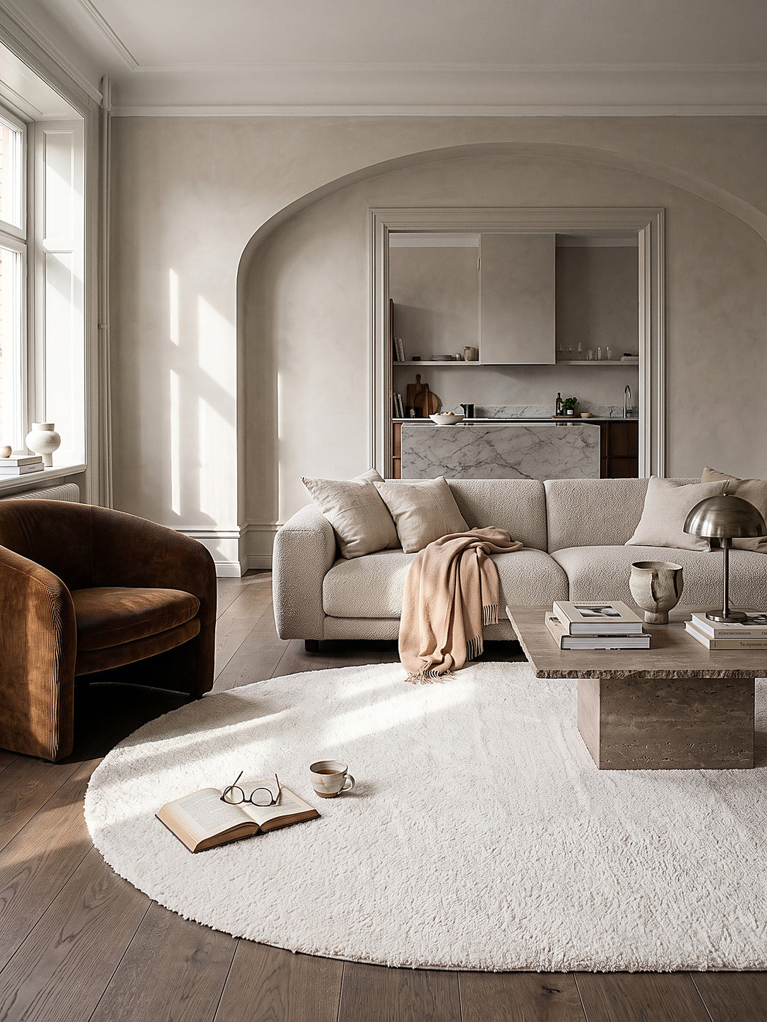 Teppich Creme oval im modernen Wohnzimmer_