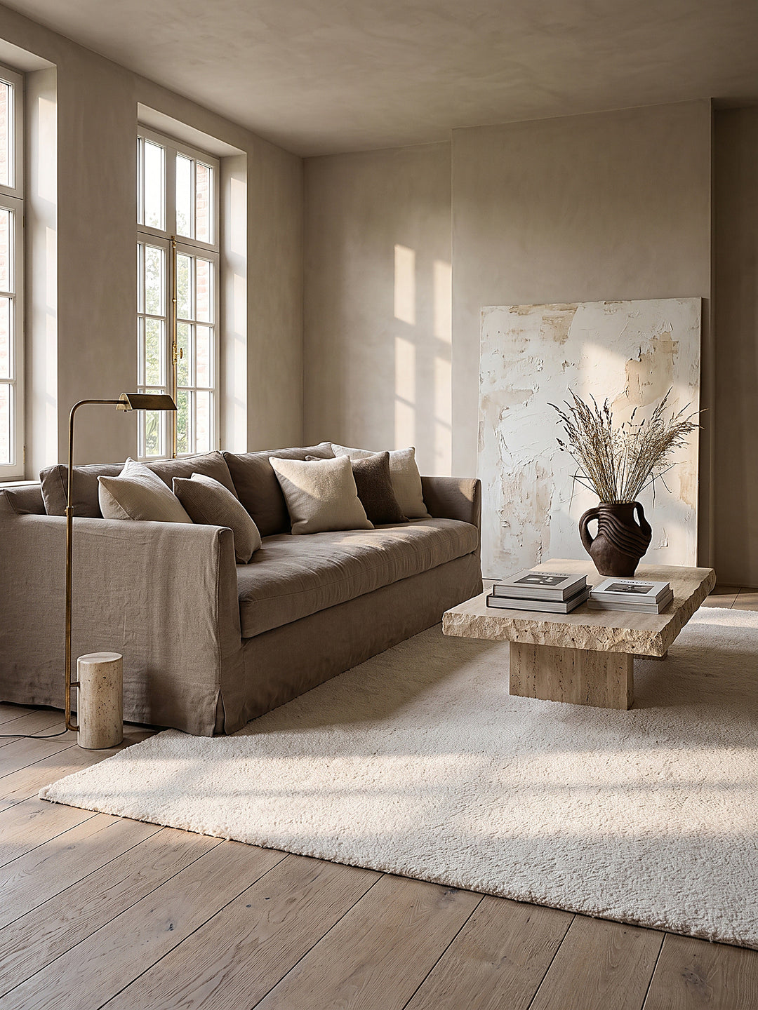 Teppich Creme quadratisch im modernen Wohnzimmer_