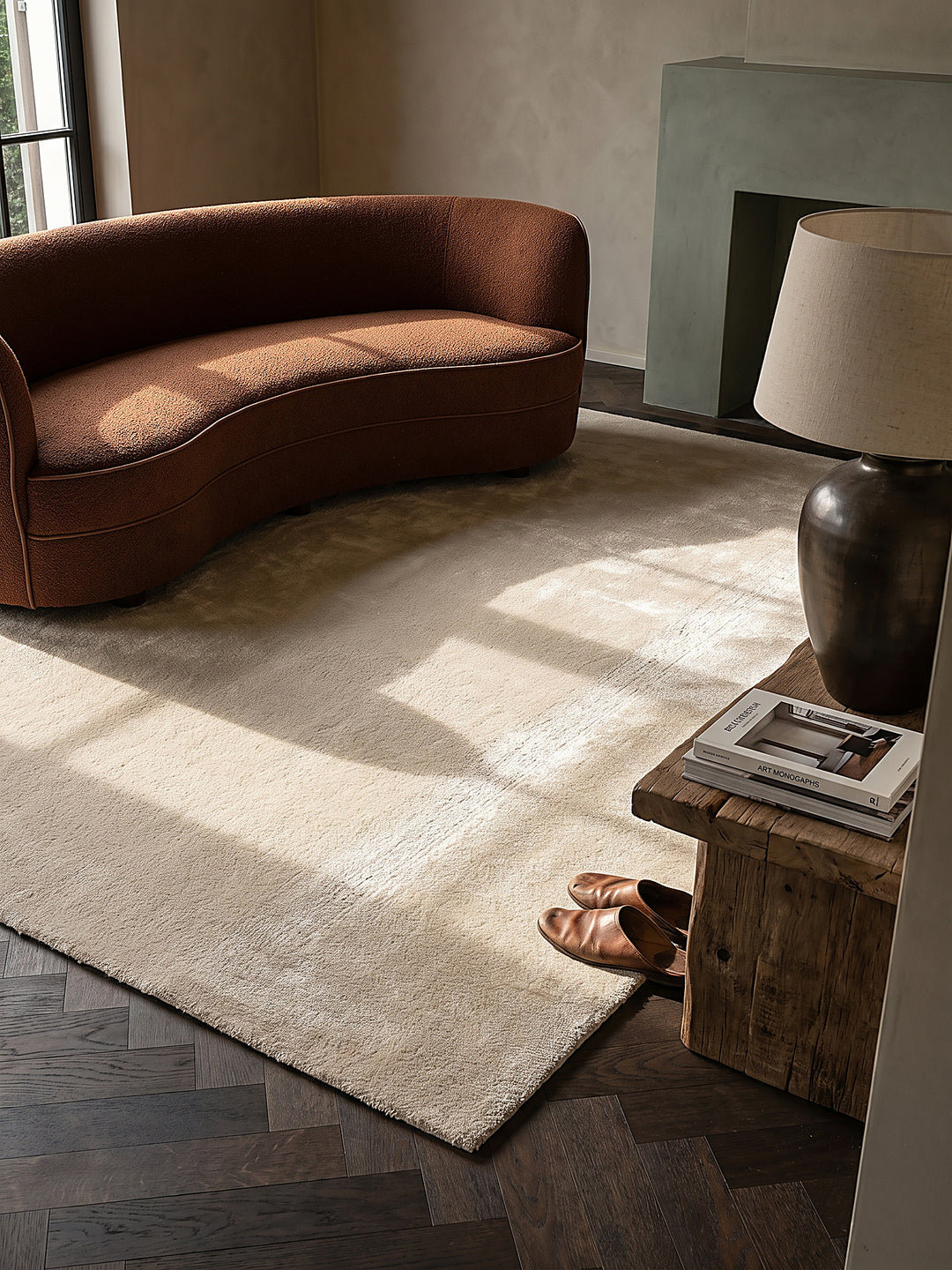 Teppich Beige rechteckig Draufsicht_
