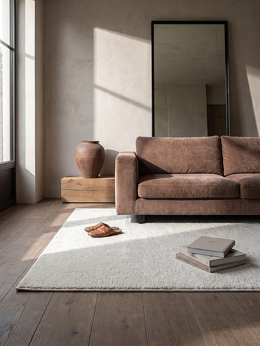 Teppich Creme rechteckig im modernen Wohnzimmer_