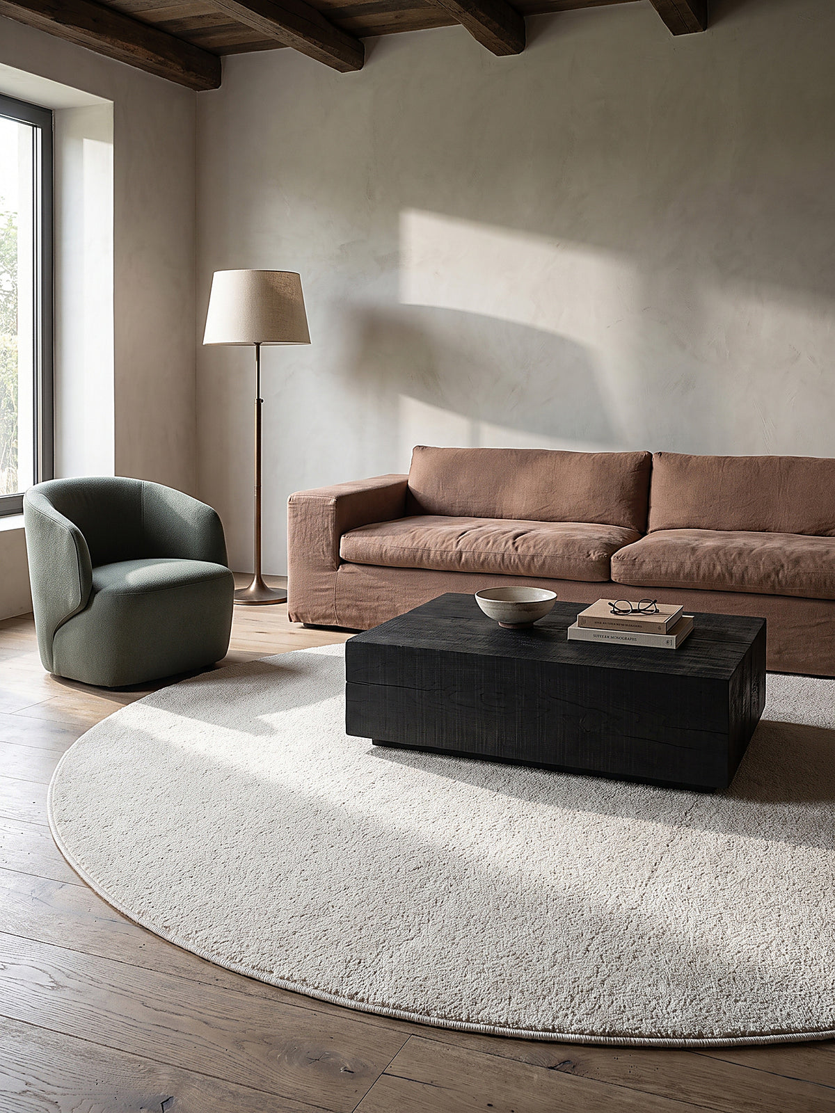 Teppich Creme rund Editorial Styling_
