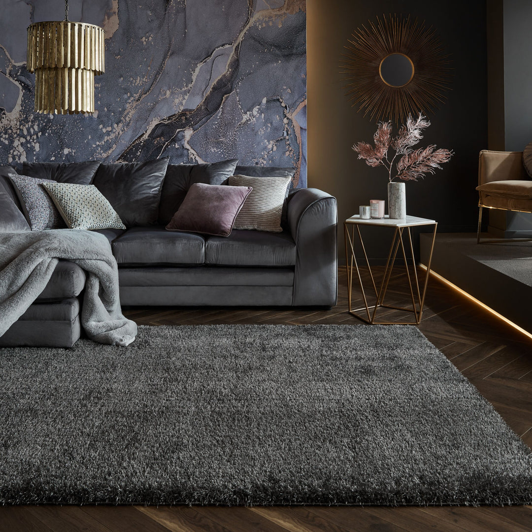 Hochflor-Teppich aus recyceltem Polyester_Anthrazit_Rechteckig_