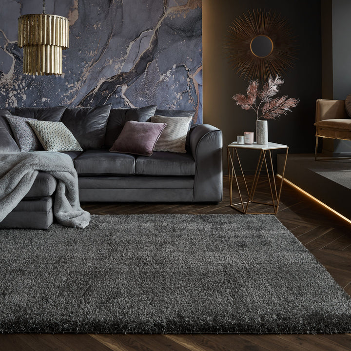 Hochflor-Teppich aus recyceltem Polyester_Anthrazit_Rechteckig_