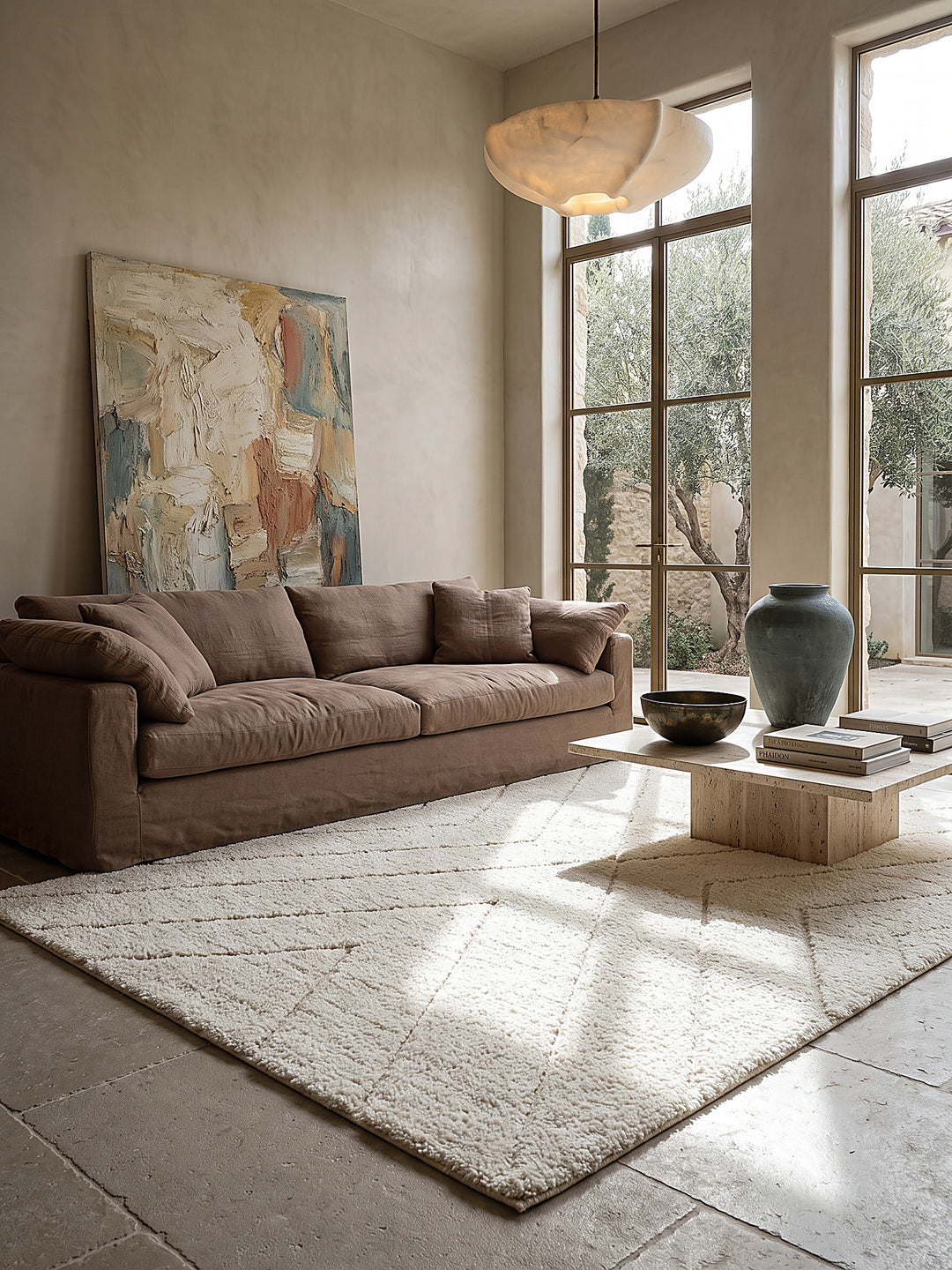 Teppich Creme rechteckig im modernen Wohnzimmer_