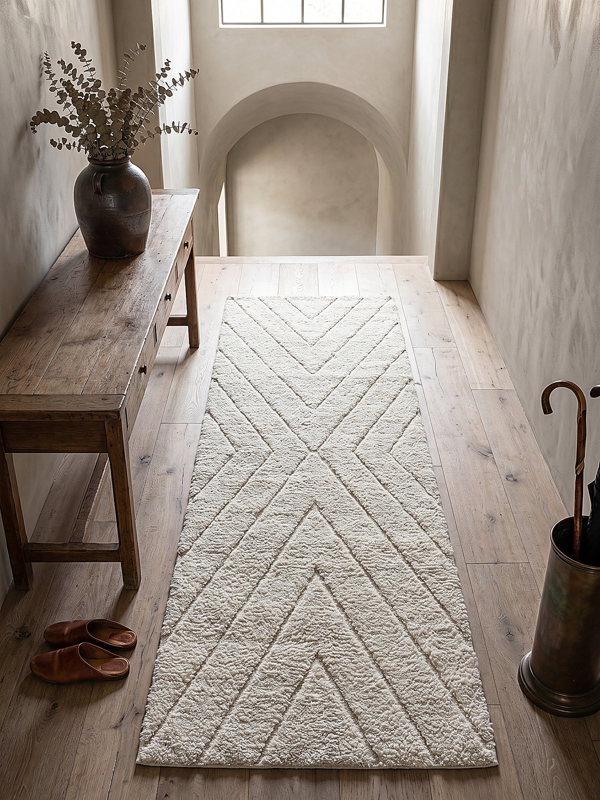 Teppich Creme Läufer Draufsicht_