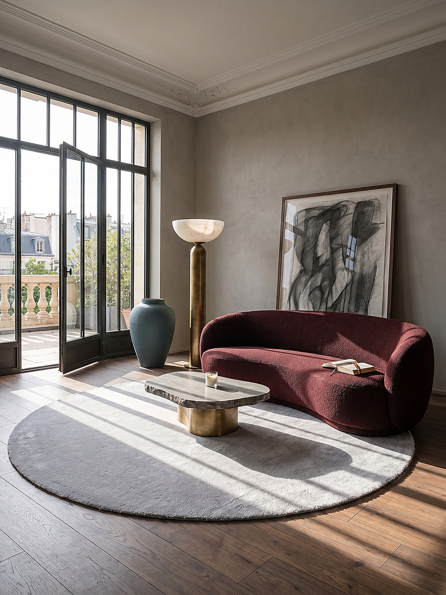 Teppich Grau rund im modernen Wohnzimmer_