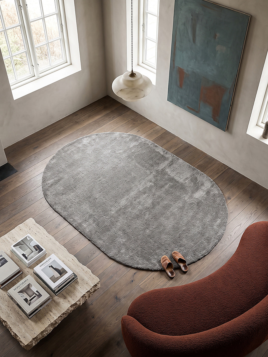 Teppich Grau oval Draufsicht_