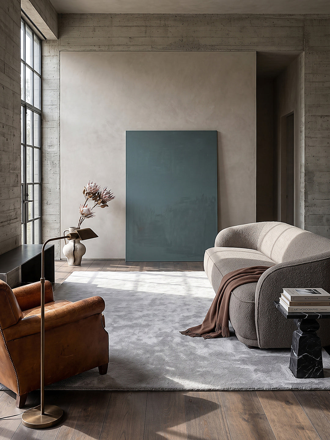Teppich Grau oval im modernen Wohnzimmer_