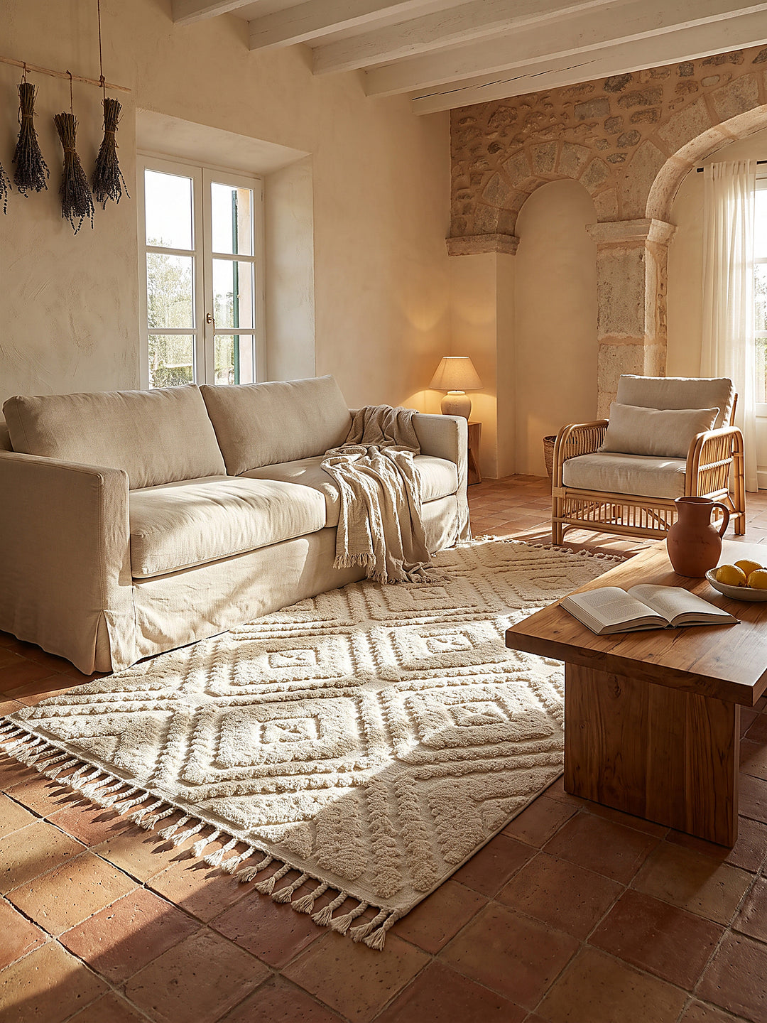 Teppich Creme rechteckig im modernen Wohnzimmer_