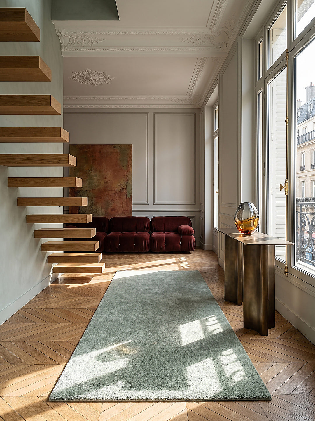 Teppich Grün Läufer im modernen Wohnzimmer_