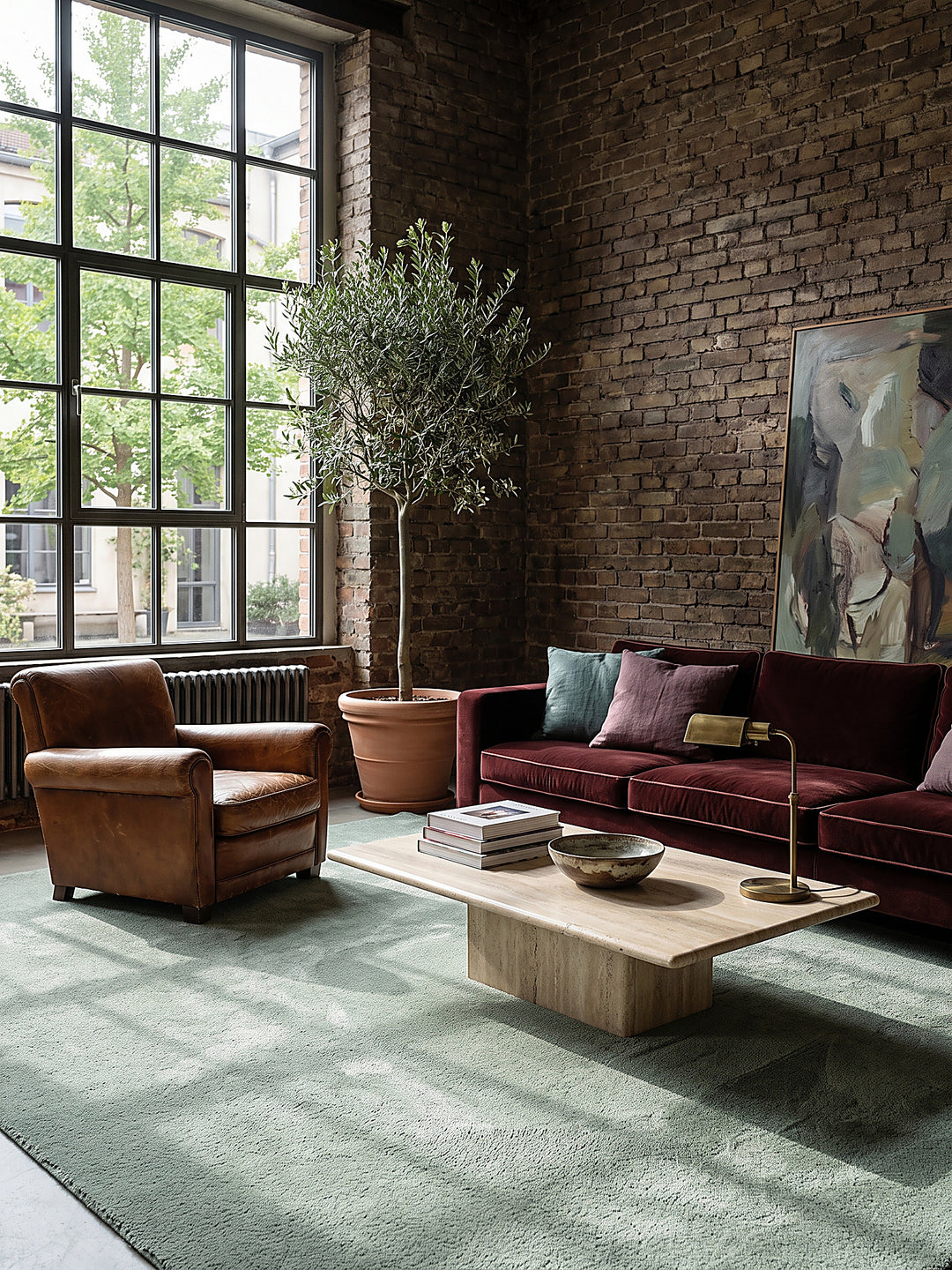 Teppich Grün quadratisch Editorial Styling_