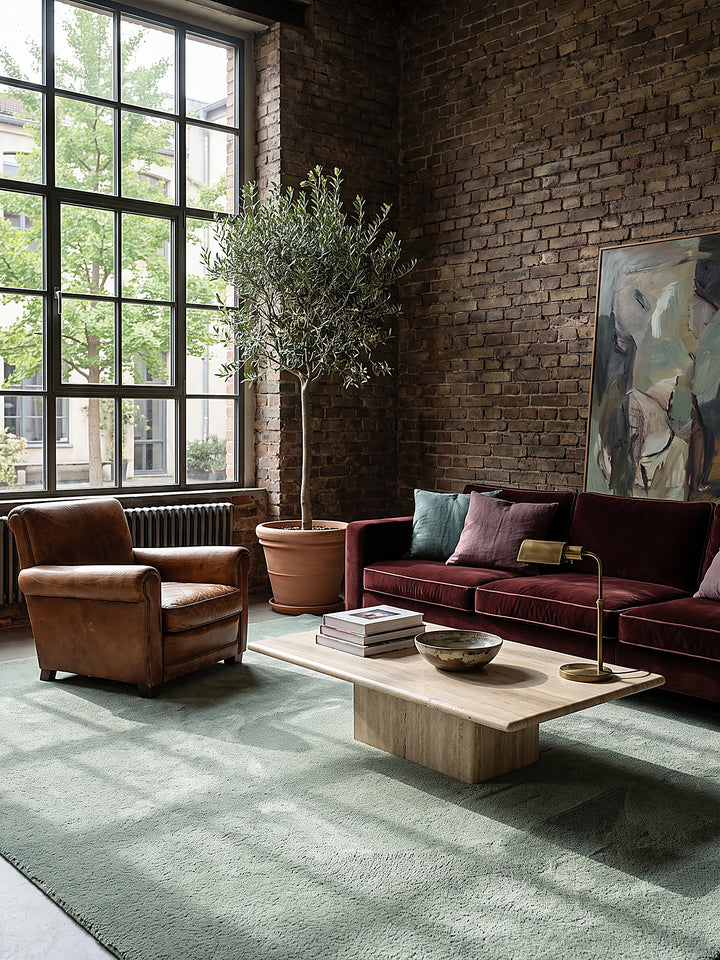 Teppich Grün quadratisch Editorial Styling_