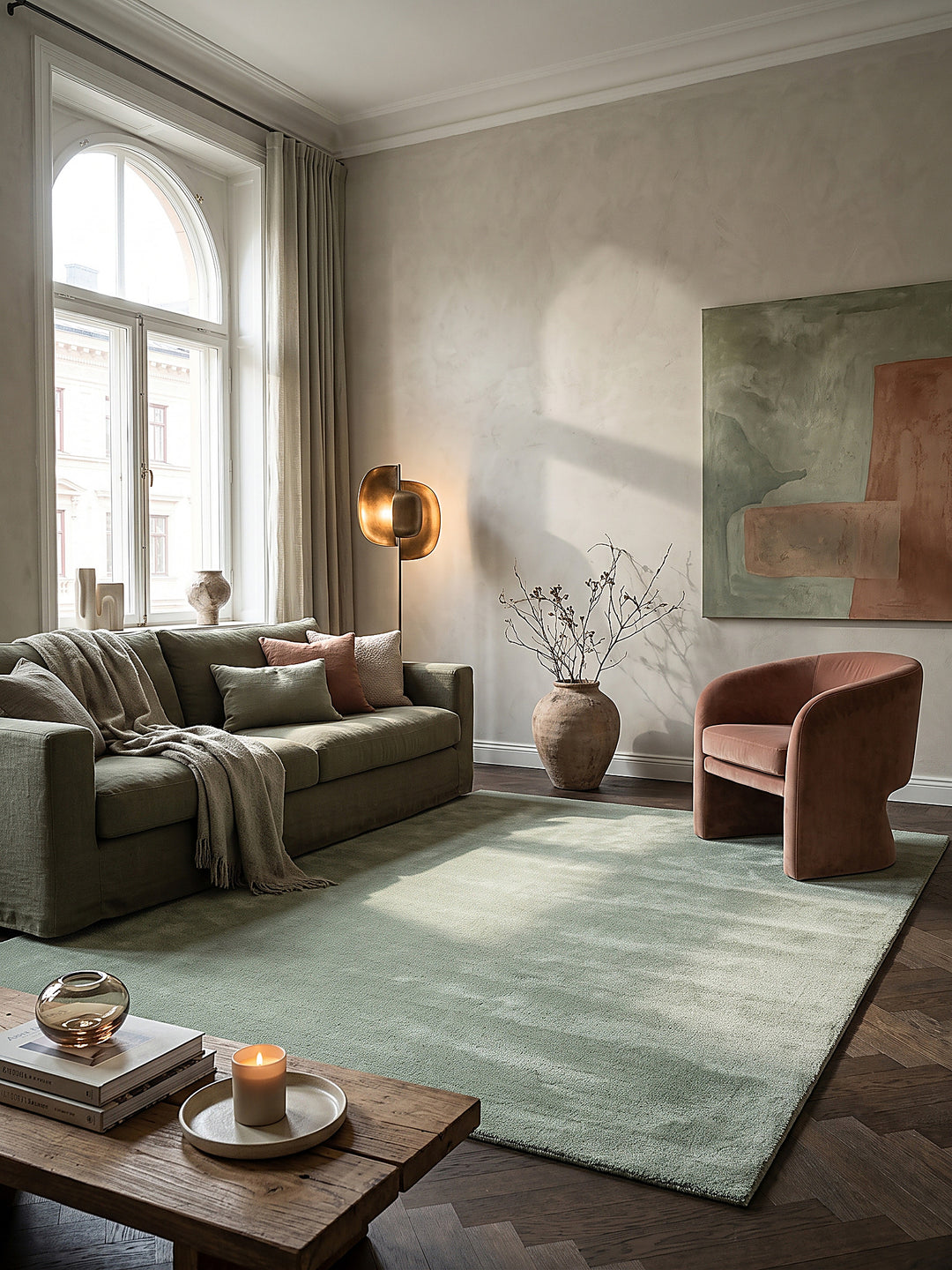 Teppich Grün quadratisch im modernen Wohnzimmer_