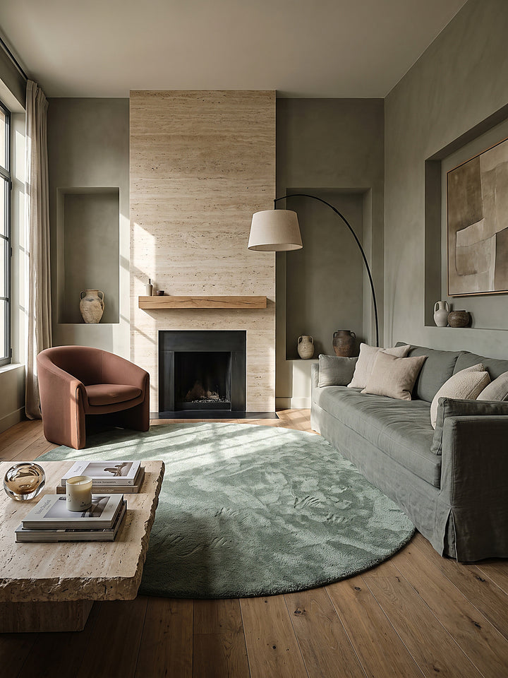 Teppich Grün rund im modernen Wohnzimmer_