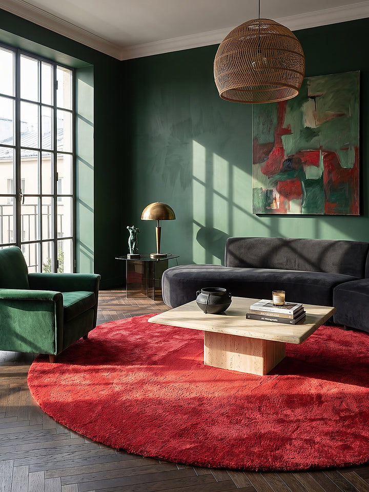 Teppich Rot rund im modernen Wohnzimmer_