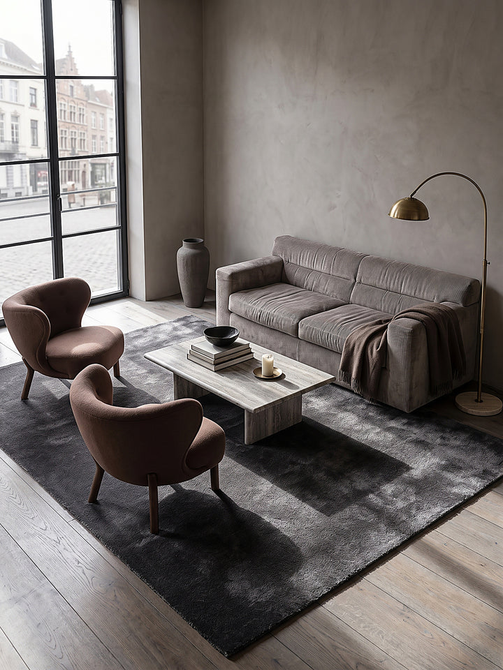 Teppich Anthrazit quadratisch Editorial Styling_