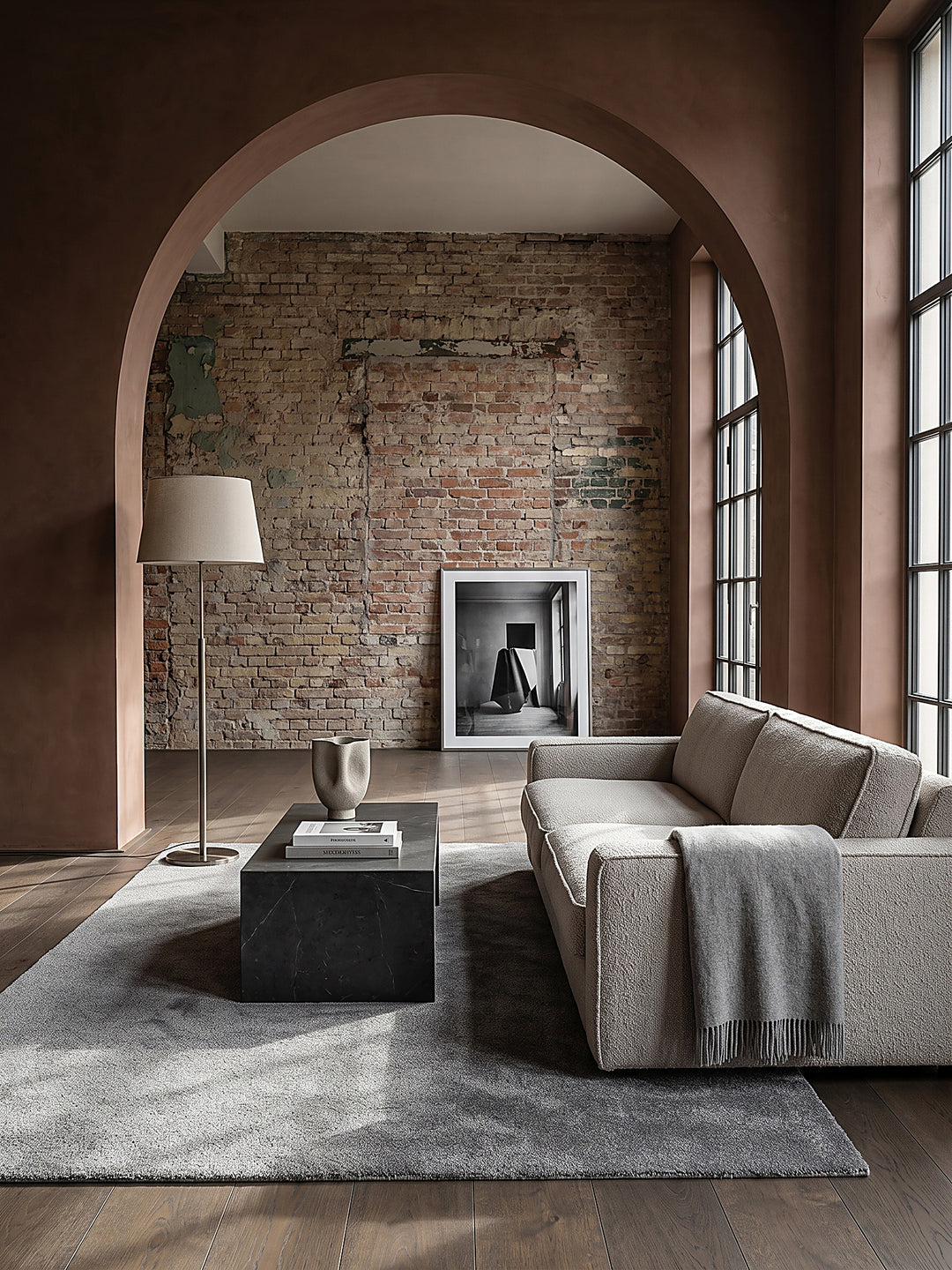 Teppich Grau rechteckig im modernen Wohnzimmer_